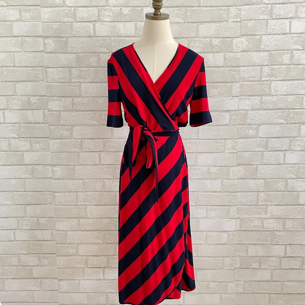 Tory Burch Red and Black Striped Mini Dress